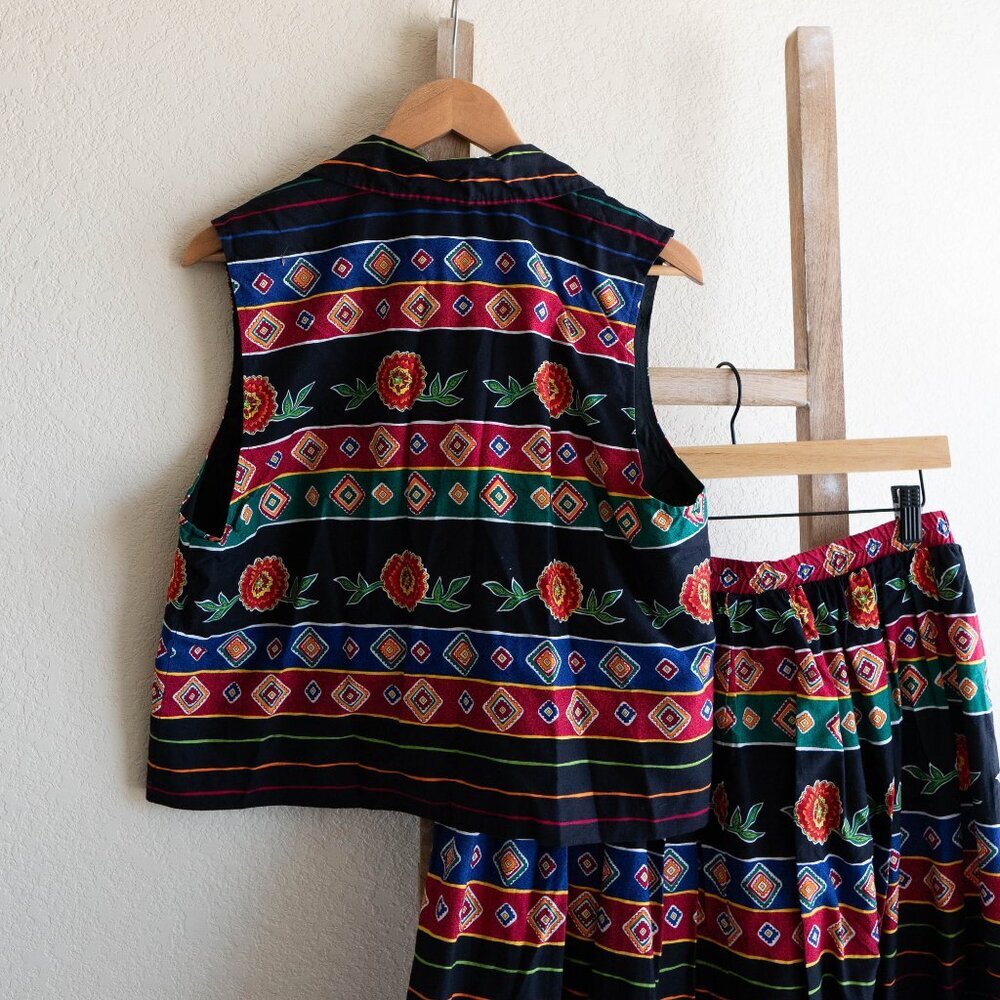 Vintage Willowbend 2-Piece Set Size L Made in USA 100% Cotton Boho Skirt & Vest - Picture 11 of 12